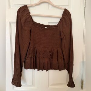 NWT - American Eagle - Long sleeve babydoll blouse - Brown - Medium